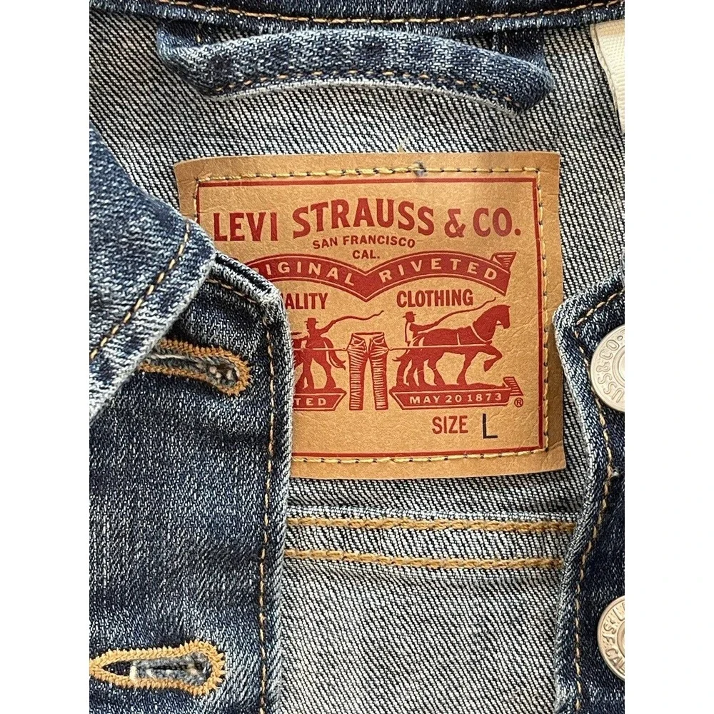 LEVI’S NWOT Denim Jean Jacket Size LARGE Youth Blue - Picture 2 of 4